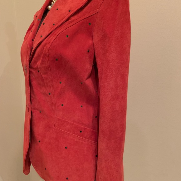 Mark Alan Red Leather w. Green Crystals Jacket NWT - Picture 5 of 8